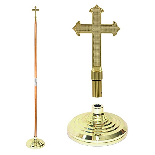 Super Tough Indoor Flagpole Kit - NO Flag (Fancy Cross Metal, 7 Ft Oak Pole)