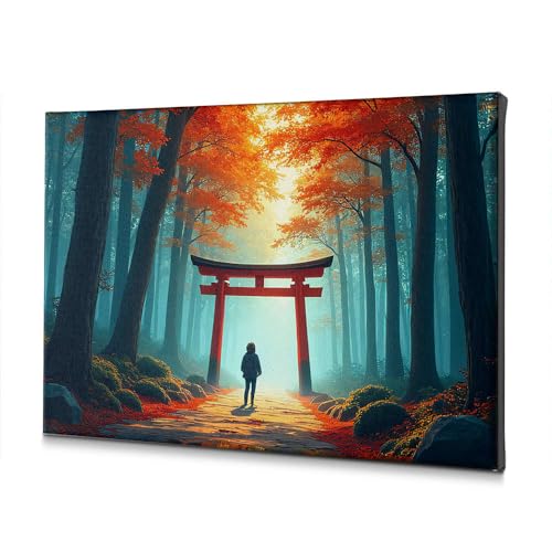 Toile décorative haut de gamme Torii rouge et forêt d'automne