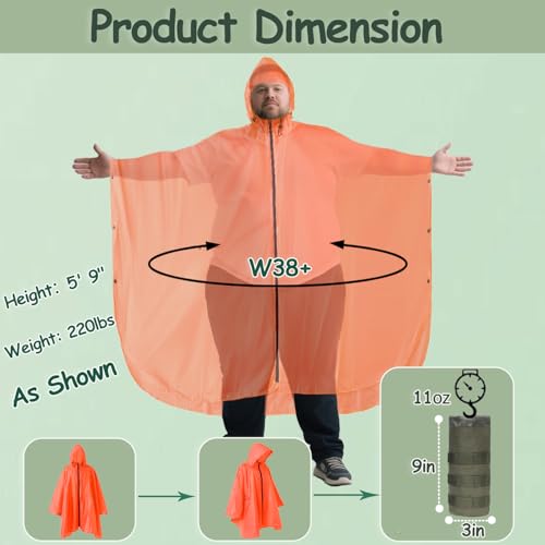 Plus Size Adult Rain Poncho with Hood and Zipper, Poncho Para Lluvia, Tactical Ponchos Adult For Camping, Hiking3