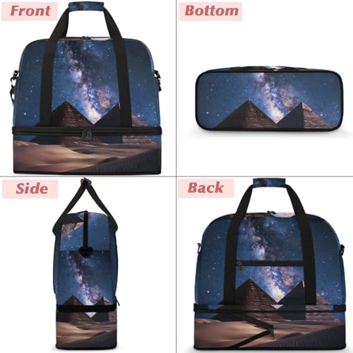Large Weekender Overnight Bags Galaxy Pyramid Desert Travel Duffel Bag for Women Men Gym Bag With Shoe Compartment Foldie Travel Tote Bag Carry On Personal Item Bag for Travel Gym Sports3