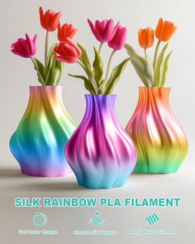 Image of TECSONAR Silk Rainbow PLA 3D Printer Filament, 1KG Spool(2.2lbs) 1.75mm PLA Fast Color Change 3D Printing Material, Multicolor Gradient Filament for Most FDM 3D Printers,Green Yellow Purple