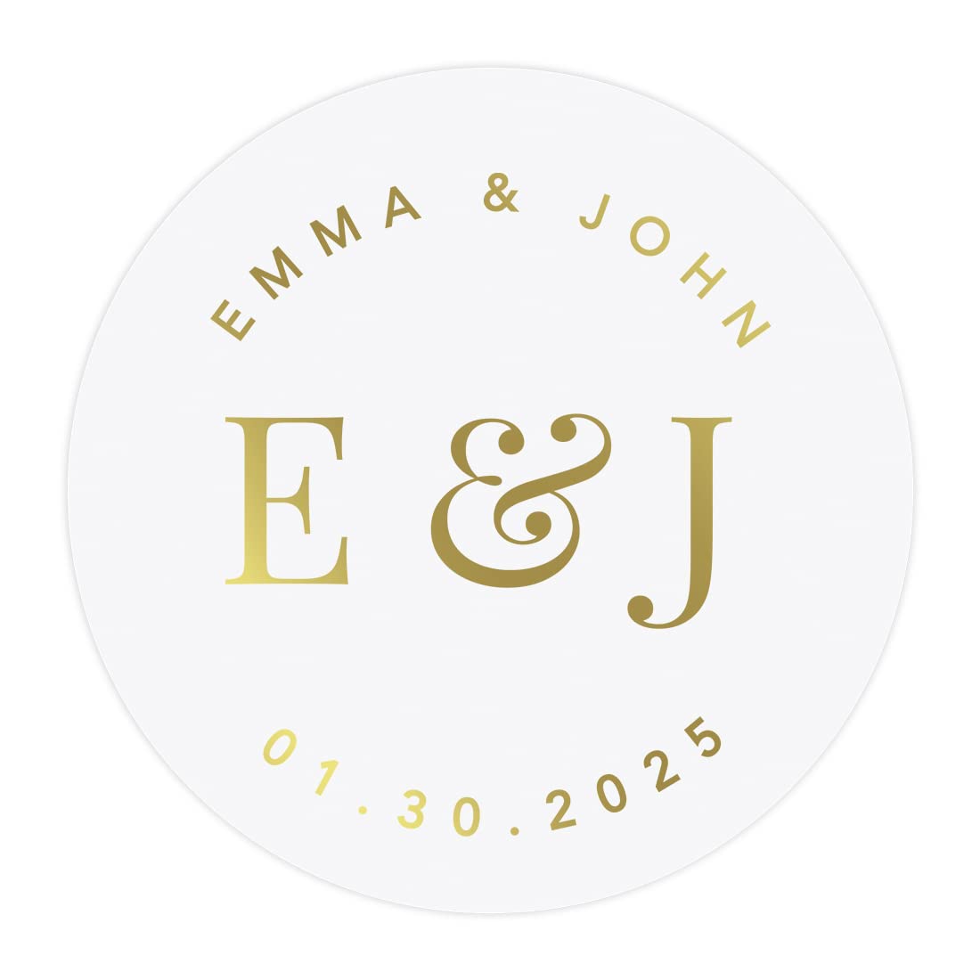 Andaz Press 2" Round Clear Personalized Wedding Sticker Labels with Gold ink, Custom Modern Monogram Transparent Vinyl Envelope Tab Sealer