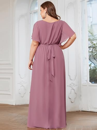 Image of Ever-Pretty Plus Women's Chiffon Bridesmaid Dress A-Line Empire Waist Floor Length Plus Size Formal Wedding Guest Dresses