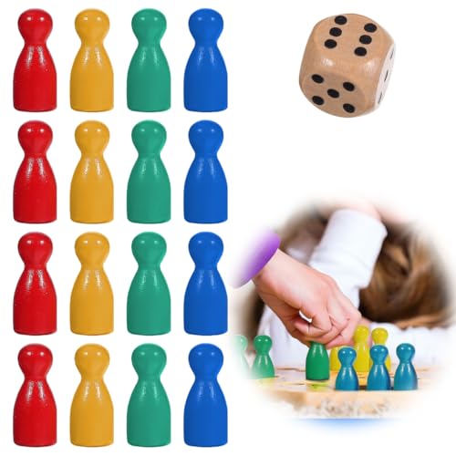 OUDQFCJ 16 PC Spielfiguren, Spielfiguren Aus Holz, Würfel Aus Holz Spielfiguren, Holzpuppen Spielfiguren, Spielkegel Set, Halmakegel Aus Holz, Flaschenkegel (Bunte)
