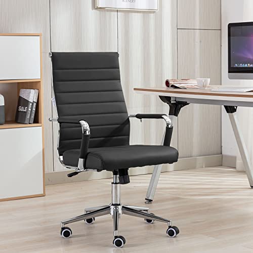Okeysen Office Desk Chair, Ergonomic Leather Modern Conference Room Chairs, Executive Ribbed Height Adjustable Swivel Rolling Chair For Home Office. (Black) #TOP7