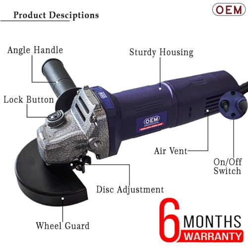 Image of OEM Professional Angle Grinder Sleek Model With 900 W Real Power Heavy Duty Grinder With 6 MONTHS WARRANTY (AG410-4Inch / 100MM / 4 inch)