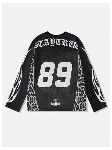 Men's Jersey Shirts Leopard Print Tee Drop Shoulder Long Sleeve Oversized T Shirt Graphic V Neck Tee Tops Streetwear2