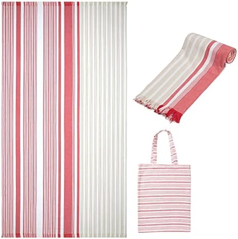 Folkulture Beach Towel with Beach Bag 40 x 72 Inches, Beach Blanket for Summer, Turkish Bath Towels with Tassels, 100% Cotton, Quick Dry Sand Free Lightweight Large Oversized Travel Towels, Pink