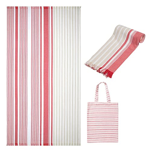 Folkulture Beach Towel With Beach Bag 40 X 72 Inches, Beach Blanket For Summer, Turkish Bath Towels With Tassels, 100% Cotton, Quick Dry Sand Free Lightweight Large Oversized Travel Towels, Pink #TOP23