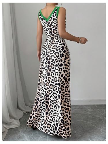 GORGLITTER Women's Leopard Cheetah Maxi Dress Animal Print High Slit V Neck Long Dresses3