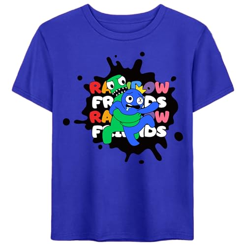 Rainbow Friends Kids T-Shirt, Green Hugs Blue, Cartoon Character Design, Gaming Graphic