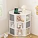 Corner Cabinet White Corner Storage Cabinet with USB Ports and Outlets, 9 Cubes Corner Bookshelf Corner Cabinet Corner Cube Storage with 3 Baskets for Playroom, Bedroom, Living Room, White