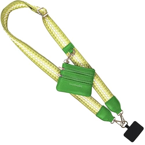 Image of Save the Girls Original Clip and Go Phone Strap Pattern (Fun Dots - Dark Green /Light Green) - Crossbody Phone Strap Chain with Zipper Wallet Pouch - Phone Lanyard Zippered