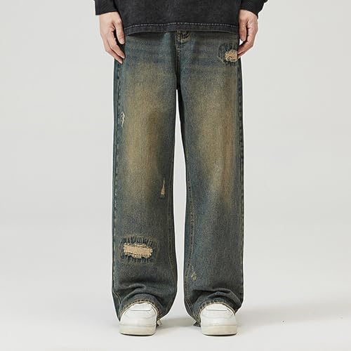 Cambkatl Men's Drawstring Straight Leg Jeans Stretch Ealstic High Waisted Loose Baggy Denim Pants with Pockets2