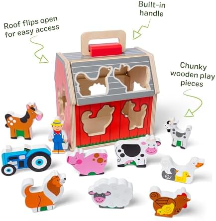 Melissa & Doug Take-Along Wooden Toy Barn, 11-Pc Portable Toddler Playset with Farm Animals & Pop-Up Roof, Preschool Learning Toys for Girls & Boys 2+ - 2