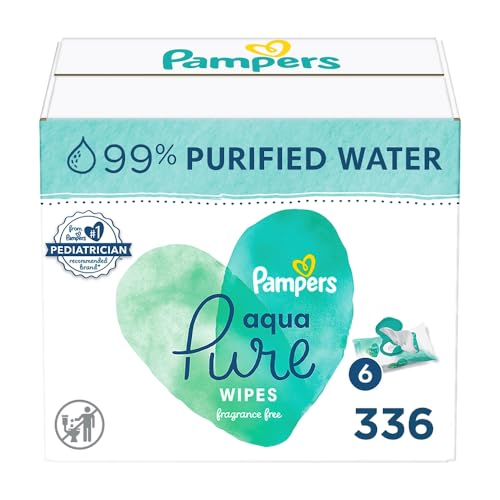 Image of Pampers Aqua Pure Sensitive Baby Wipes, 99% Water, Hypoallergenic, Unscented, 6 Flip-Top Packs (336 Wipes Total) [Packaging May Vary]