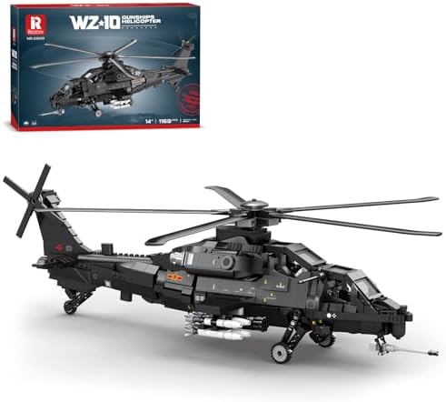 Reobrix 33033 WZ-10 Gunship Model Building Kit, Transport Helicopter Building Block Set, Military Toy Gift for Kids and Adults, 1169 Pieces