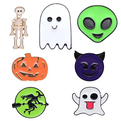 Wcrazye 7Pcs Cute Halloween Enamel Pin Brooches Pumpkin Skeleton Ghost Alien Novelty Pins Cartoon Pins For Girls Backpacks Clothing Bags Jackets (Halloween Brooches) #TOP11