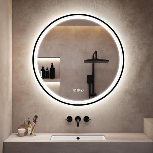 S'bagno Bluetooth Miroir-Rond-Salle-de-Bain-avec-éclairage 60cm
