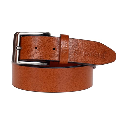 Image of Men's Tan Genuine Leather Belt for Men | Textured Premium Leather Belt with Metal Tang Buckle | Casual, Formal & Office Wear | Adjustable Durable Belt for Jeans.