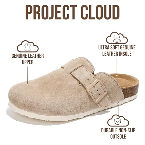 Image of Project Cloud 100% Genuine Leather Footbed Clogs for Women - Memory Foam Arch Support Slippers for Women - Trendy Slip-ons Women's Mules & Clogs Sandals