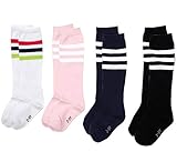 BESTCYC Pack of 4 Pairs Different Color Children Boys Girls Toddlers Cotton Knee Long Socks High Tube Soccer Socks Team Socks for Kids