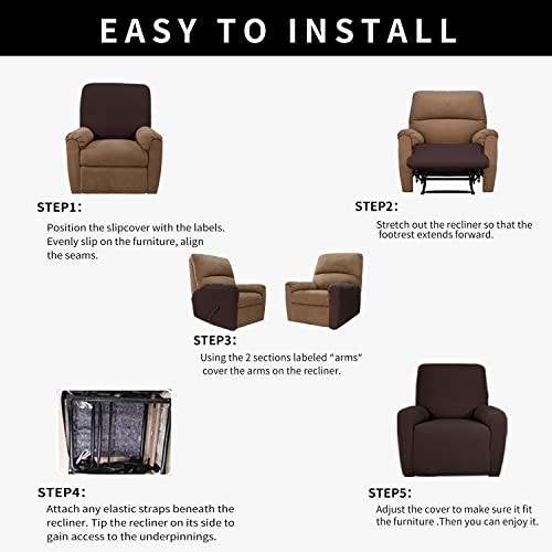 Image of Easy-Going 4 Pieces Waterproof Recliner Chair Slipcover Washable