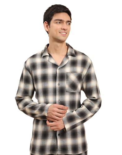 Image of B STORIES Men's 100% Cotton Full Sleeve PJ Set - Checkered Nightwear Set | Soft Loungewear | Comfortable Sleepwear | Stylish Casual Home Wear Shirt & Pant (S-XXL)