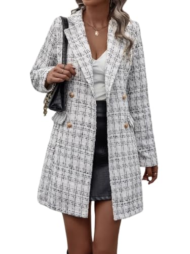 Womens 2024 Winter Fleece Jacket Coat Plaid Pattern Double Breasted Overcoat