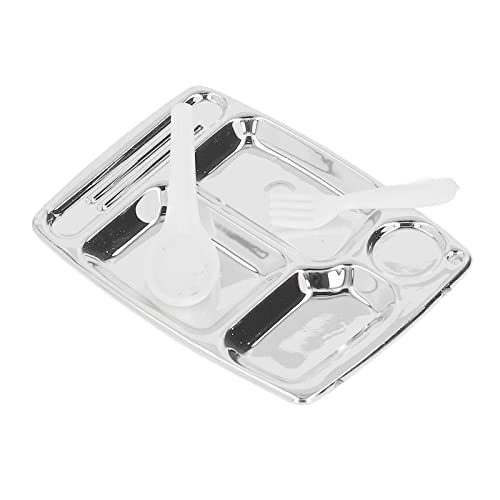 TOPINCN Modèle de Plateau à Dîner divisé, Assiette Argentée en Résine de Taille Mini avec Fourchette à Cuillère pour Maison de Poupée 1/12 1/6 Cuisine Restaurant Bar Micro Paysage