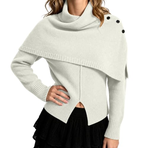 Womens Knit Long Sleeve Sweaters Turtleneck Cape Collar Knit Tops