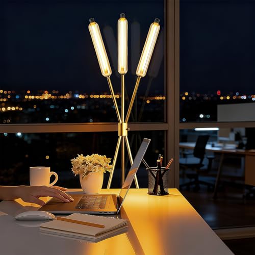 Image of Lightdot LED Tripod Floor Lamps for Living Room, Stepless Dimmable Modern Standing Tall Lamp with 360 LED LampHead,Mid Century Industrial Floor Lamp for Bedroom /Sofa Beside /Corner Decor-Gold