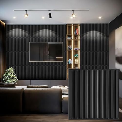 Heikki 30 Pack 3D Wall Panel for Interior Wall Décor, PVC Flower Textured Wall Panels for Living Room Bedroom Hotel Office, 11.8'x11.8', Double-Sided Tape (Black-XHT)