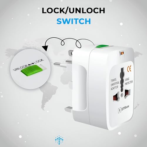 Image of EMBOX Universal Charger Adapter 240 AC Wall Charger 6 A Universal Travel Adapter All in One International Ports for USA EU UK AUS Supports 150+ Countries Smart Phone, Laptops, Cameras, Pack of 1
