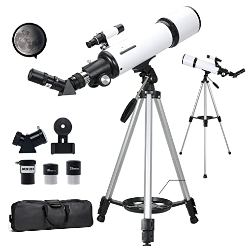 TDOO Portable Telescope 70mm Aperture 500mm for Kids & Adults & Beginners Astronomical Refracting Telescopes Mount Fully Multi-Coated Optics with Retractable Tripod Phone Adapter Carrying Bag (white)