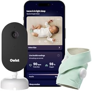 Owlet Dream Duo (Gen 3) Smart Baby Monitor All-in-One Bundle - 2K HD Video Baby Monitor with Alerts & Owlet Dream Sock Tracks Baby’s Oxygen, Heart Rate & Sleep | Health Insights via App