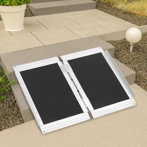 Rampa para silla de ruedas Suitable Using Height 15 cm, máx. 272 kg, capacidad de carga antideslizante, aluminio, rampa plegable para usuarios de sillas de ruedas o andadores, rampa de umbral para