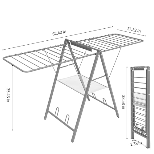 APEXCHASER-Clothes-Drying-Rack-Foldable-Metal-Laundry-Drying-Rack-Collapsible-Portable-Compact-Clothes-Rack-for-Sweater-Baby-Clothes-Towel-Indoor-Outdoor-Height-Adjustable-Clothes-Airer-Grey APEXCHASER Clothes Drying Rack Foldable Metal Laundry Drying Rack Collapsible Portable Compact Clothes Rack for Sweater Baby Clothes Towel Indoor Outdoor Height Adjustable Clothes Airer Grey