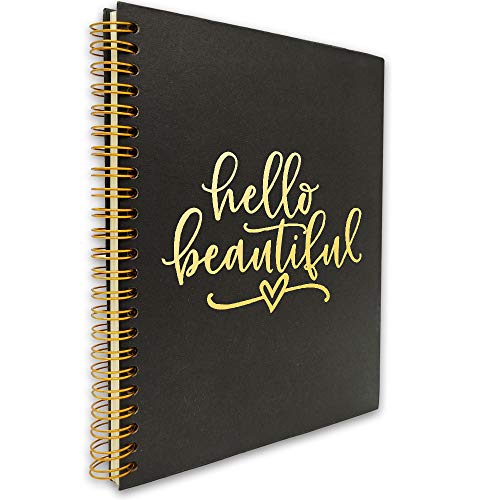 akeke Hello beautiful Inspirational Hardcover Spiral Notebook Journal, Gold Foil Words, Gold Wire-o Spiral, Funny Inspirational Notes Diary Book Gift for Women, Friend, Sister, Student, Daughter