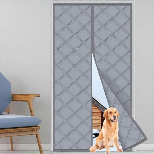 Thermal Insulated Magnetic Door Curtain- Thicker Cotton Insulation,Keep Cold Out for Winter,Weatherproof Windproof Soundproof (Black, Fit Door 34