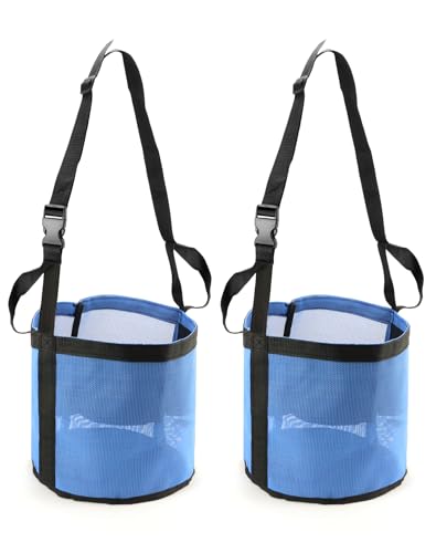 QWORK 2 Pack Horse Feed Bag for Grain - Durable Mesh Grain Feeder with Adjustable Strap Comfortable Neck and Nose Pad Horse Muzzle Feed Bag for Feeding Grain Powder Supplements Blue