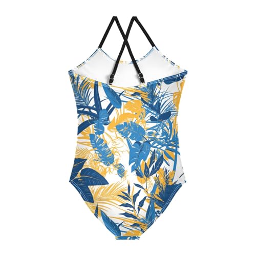 KLL Blue and Yellow Theme Plants Toddler Girls 1 Piece Swimsuit Beach Swimming Suits Adjustable Strap Quick-Dry2
