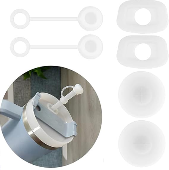 BPA Free Silicone H 2.0 1.0 Tumbler Accessories，1.0 40oz/ 30oz Cup,Straw Cover Compatible with Stanley Tumbler Accessories, Silicone Spill Proof Stopper Set (Clear White)