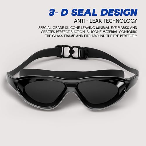Image of KONEX Swimming Goggles | Polarised UV Protected Lens | Anti-Fog & Anti-Leak with 3D | Trusty - Black