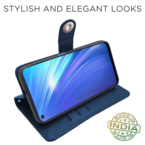 Image of Pikkme Realme 6 / 6i Flip Cover Leather Finish | Inside TPU with Card Pockets | Wallet Stand and Shock Proof | Complete Protection Button Flip Case (Blue)