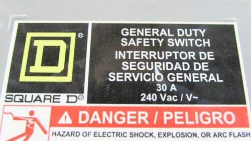 Square D DU321 30 Amp 240Vac Single Throw Safety Switch 3P