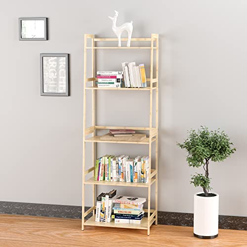 Wtz Book Shelf, Bamboo Bookshelf, Ladder Bookcase, 5 Tier Tall Book Case For Bedroom, Living Room, Office Mc-508 #TOP1