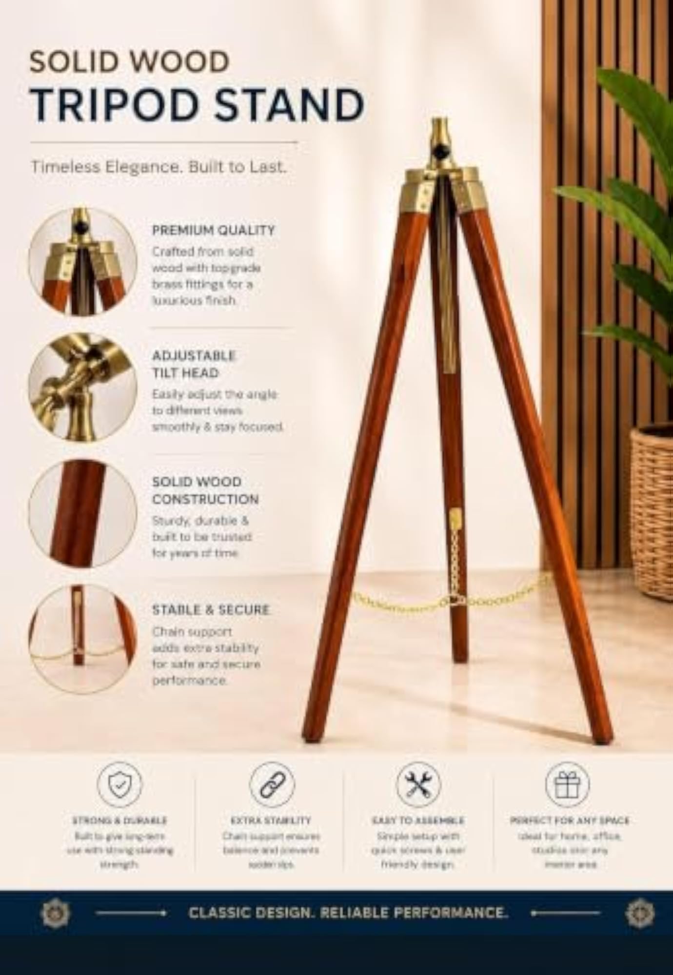 Vintage Tripod Fan Stand with Brass Finish