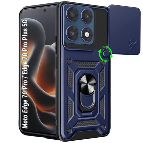Image of TheGiftKart Tough Armor Bumper Back Cover Case for Motorola Moto Edge 70 Pro /Edge 70 Pro Plus 5G | Kickstand & Ring Holder | 360 Protection Back Cover Case (PC & TPU, Rotating Camera Cover, Blue)