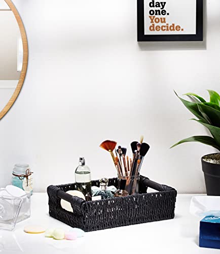 Woodluv Storage Baskets, Storage Boxes Hamper Basket, Storage Baskets for Shelves Black, Small - Image 3